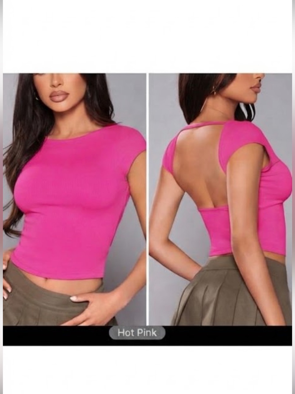SHEIN BAE Solid Cap Sleeve Open Back Crop Tee size L NWT